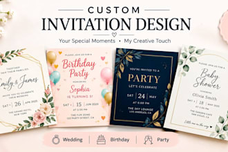 design custom wedding, birthday and party invitations