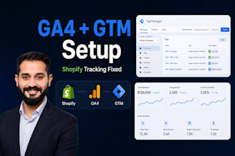 setup shopify ga4 tracking, gtm setup and conversion tracking