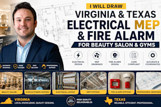 draw virginia electrical mep and fire alarm for beauty salon and gyms and texas