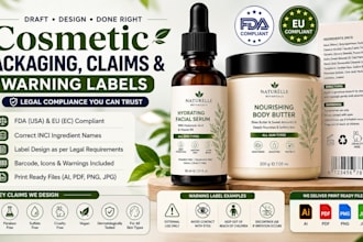 draft cosmetic packaging, claims, and warning labels for legal compliance