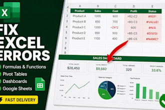 fix excel formulas, vlookup pivot tables, dashboards and spreadsheet errors