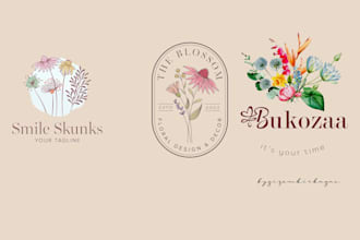 create hand drawn botanical boho feminine logo design