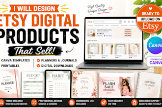 design professional etsy digital products, printable and canva templates