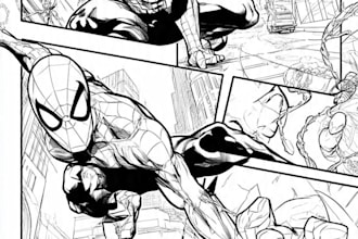 draw comic illustration, in panels and strips