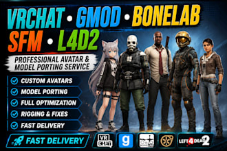 create, port and optimize vrchat avatars, gmod playermodels, l4d2, bonelab
