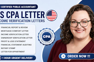 provide USA CPA comfort letter for mortgage self employment, income verification