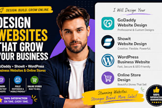 design godaddy landing page wordpress business website showit online store n8n
