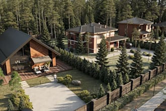 visualize 3d cottage settlement,virtual tour,open floorplan,passive home render
