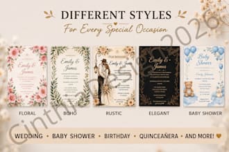 design custom invitation for baby shower, birthday, quinceanera