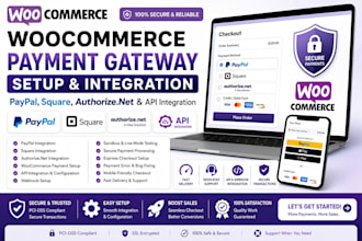 setup woocommerce payment gateway, paypal, square, authorize, API integration