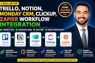 setup trello notion monday crm clickup zapier workflow integration