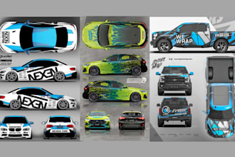 design car wrap, vehicle, truck, wrap design with print ready file in 3d mockup
