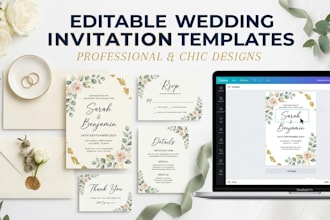 design editable wedding invitation canva templates etsy digital product wedding
