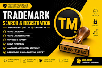 assist with trademark search, registration, and uspto filing