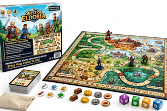 create complete board game design tabletop with cards, box and rulebook