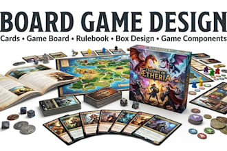 create complete board game design with cards, box and rulebook