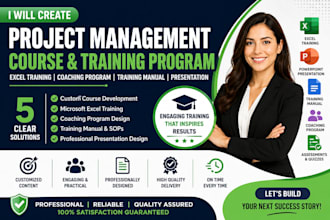 create project management course, excel training, manual and presentation