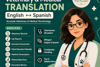 translate veterinary and medical documents english to spanish