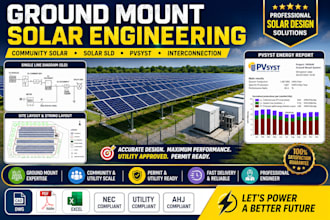 design ground mount community solar, sld, interconnection and pvsyst