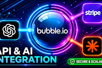 be bubble developer and setup bubble api connector integrations, stripe connect
