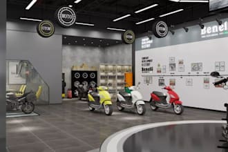 design 3d bike showroom, bicycle store interior and retail rendering