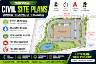 design civil site plans with drainage, stormwater and fire access
