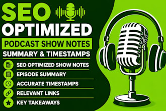 write SEO optimized podcast show note summary timestamps