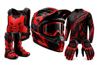 create 3d motocross gear design helmet jersey gloves boots and armor