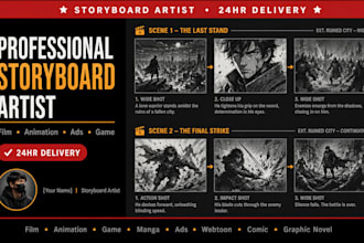 create professional storyboard frames for film, animation and commercial in 24hr