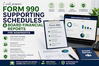 prepare form 990 supporting schedules and board financial reports for nonprofits
