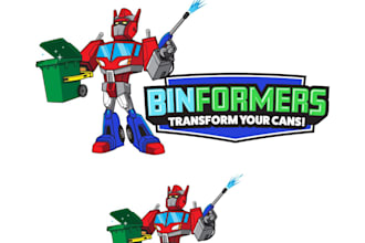 design unique cartoon trash bin cleaning service logo