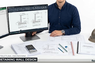 design reinforced concrete retaining wall with structural calculations