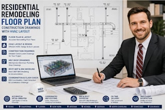 create residential remodeling floor plan, construction drawings with hvac layout