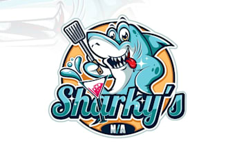 design amazing shark restaurant beach logo