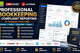 do datev, lexware, sevdesk bookkeeping for company, firms with compliant report