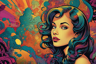 draw psychedelic illustration with retro comic art style