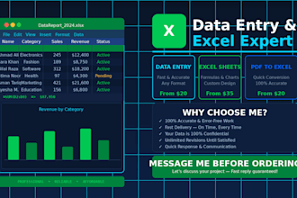 do data entry, excel spreadsheet creation and PDF to excel