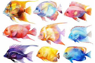 do an illustration of colored fish and marine species