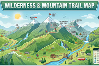 design hiking trail mountain topographic outdoor adventure trekking tourism map