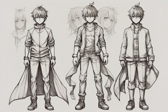 sketch anime or manga illustration, full body