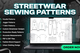 design streetwear sewing patterns, hoodies, joggers, tshirts and urban clothing