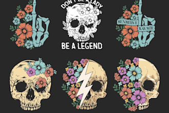 do flower skull skeleton tattoo logo and t shirt design