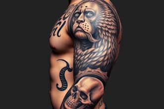 draw custom tattoo design realistic, full sleeve tattoo artist