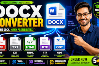 convert docx to PDF, txt, HTML, rtf and odt professionally
