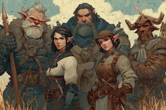 create detailed dungeons and dragons party artwork