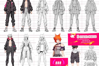 draw anime character sheet for you