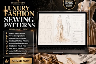 design luxury fashion sewing patterns, dresses, gowns an highend clothing brands