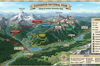 design hiking map, outdoor adventure location map trail map, park map