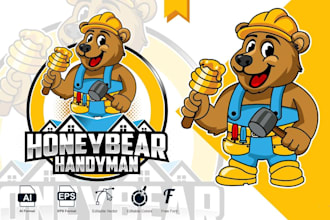 design cow udder milk and honey bear fishing mascot logo