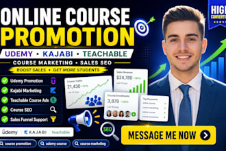 udemy online course promotion kajabi teachable course marketing sales SEO